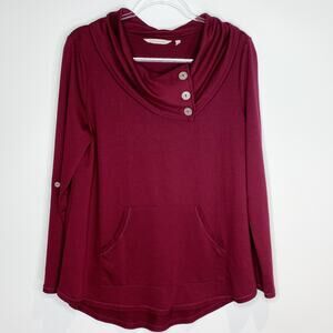 Soft Surroundings Womens Sz Medium Kassidy Cowl Neck Tunic Top Pullover Burgundy